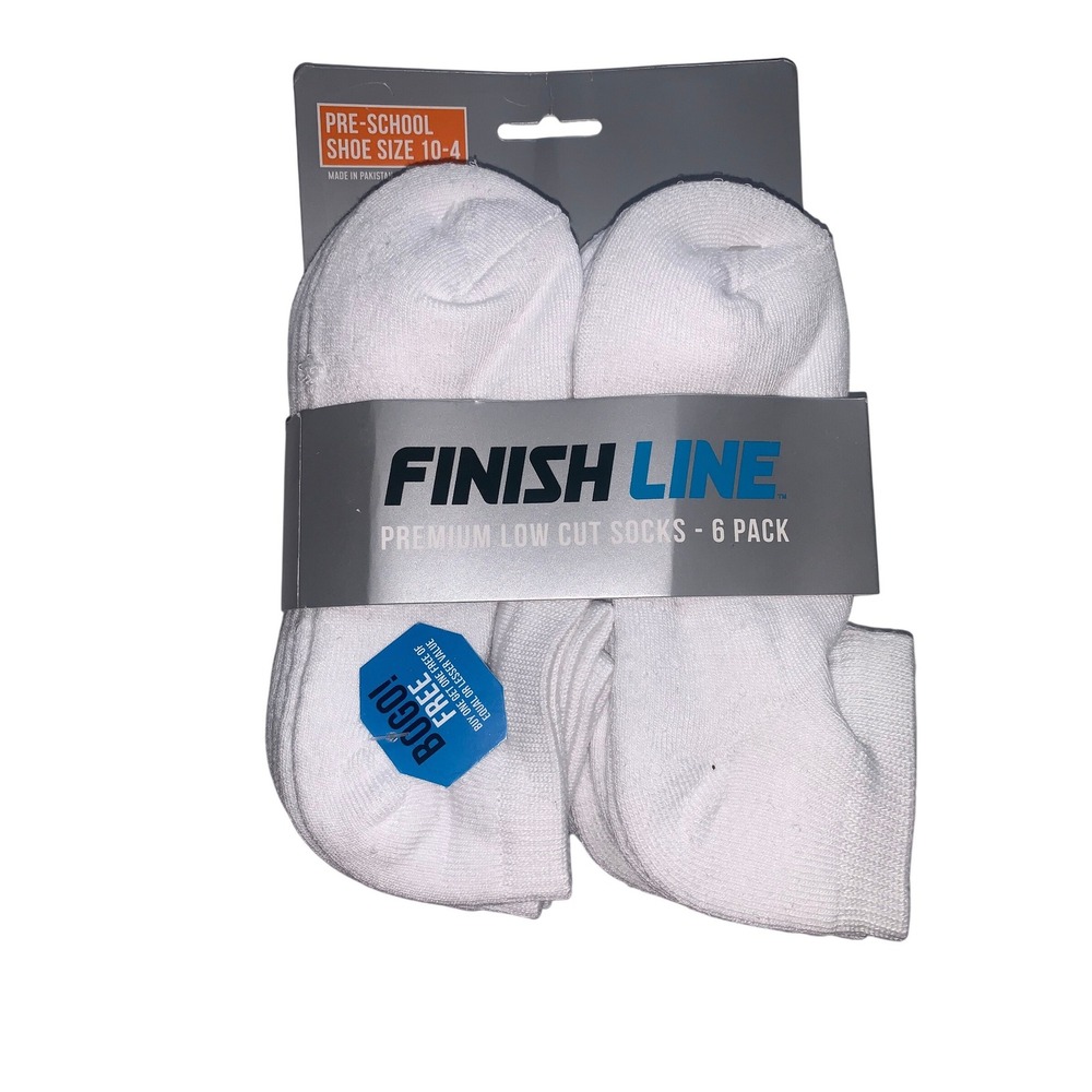 Finish Line Premium‎ Low Cut Socks Kids Pre School Shoe Size 10-4 White 6 Pack